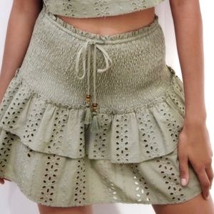 Zara olive green eyelet smocked skort
